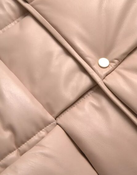 Beige Quilted Sleeveless Calf Leather Jacket - Image 5