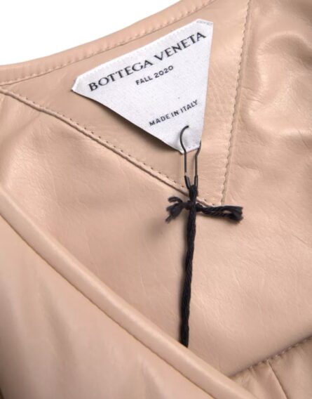 Beige Quilted Sleeveless Calf Leather Jacket - Image 8