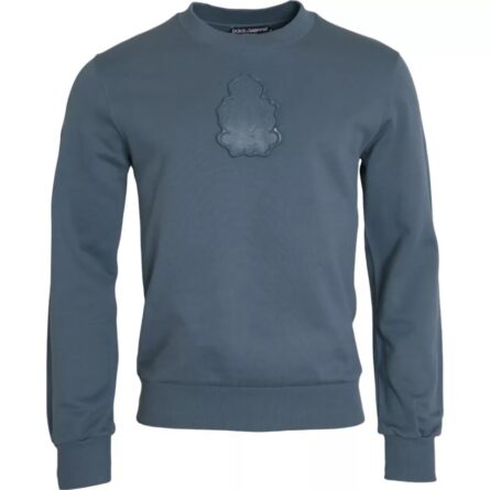 Blue Cotton Logo Patch Crew Neck Men Pullover Sweater - Image 3