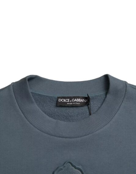 Blue Cotton Logo Patch Crew Neck Men Pullover Sweater - Image 5