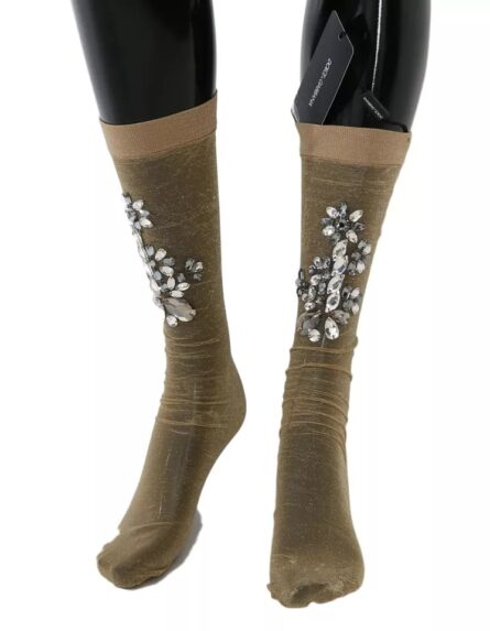 Gold Stretch Floral Clear Crystal Stocking Socks - Image 3