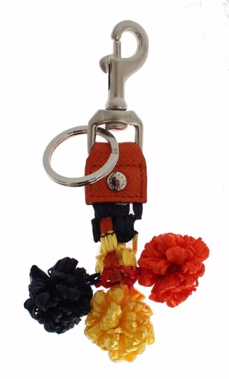 Red Yellow Raffia Leather Clasp Finder Keyring Keychain - Image 3