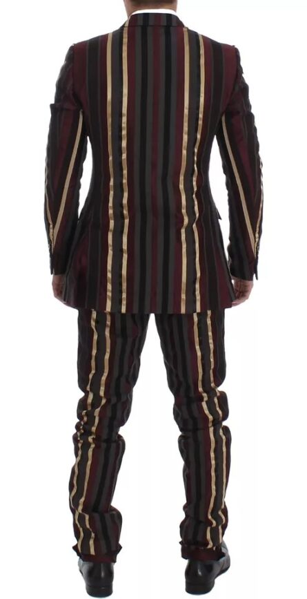 Multicolor Striped Runway 3 Piece Slim Fit Vest Suit - Image 6