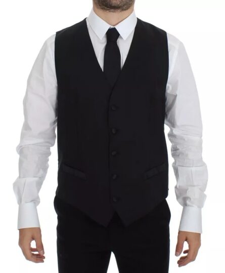 Black Wool Silk Dress Gilet Jacket Vest - Image 2