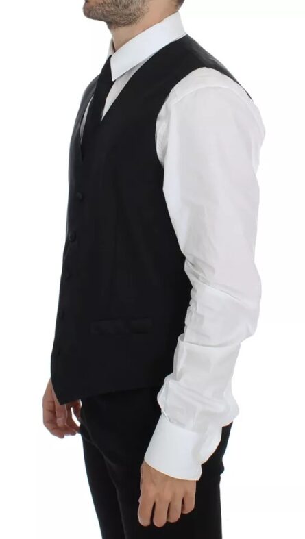 Black Wool Silk Dress Gilet Jacket Vest - Image 4