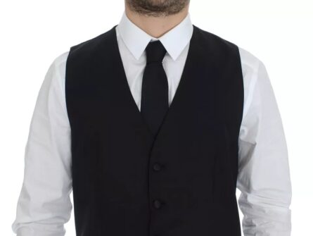 Black Wool Silk Dress Gilet Jacket Vest - Image 5
