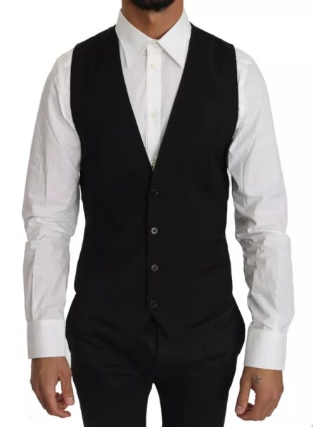 Black Wool Logo Waistcoat Vest - Image 2
