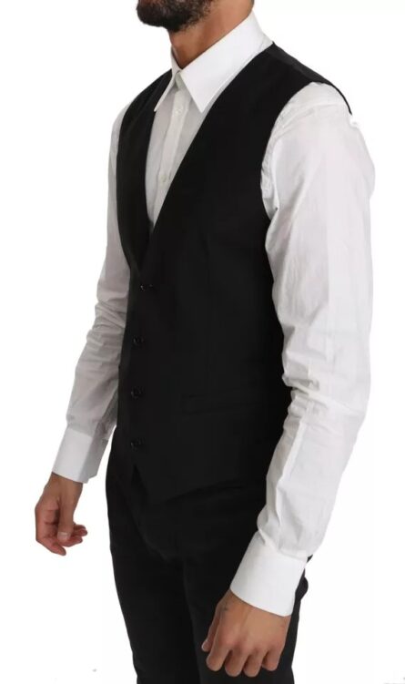 Black Wool Logo Waistcoat Vest - Image 3