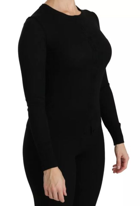 Black Virgin Wool Long Sleeve Top Blouse Top - Image 3