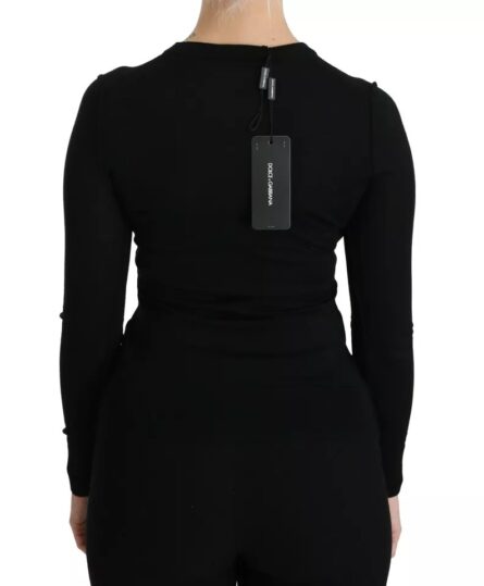 Black Virgin Wool Long Sleeve Top Blouse Top - Image 5