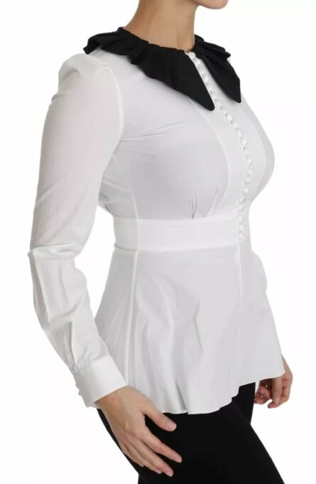 Black White Decorative Buttons Tops Shirt Blouse - Image 3