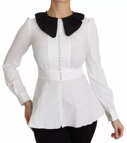Black White Decorative Buttons Tops Shirt Blouse - Image 4