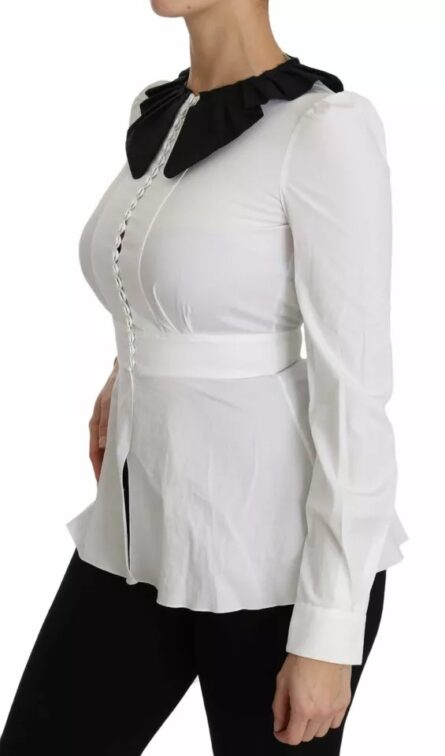 Black White Decorative Buttons Tops Shirt Blouse - Image 5