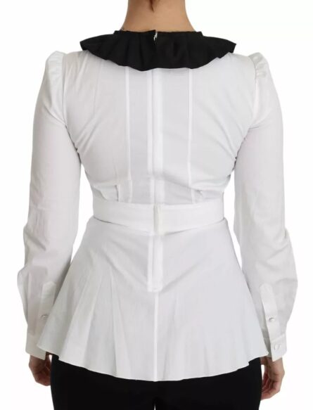 Black White Decorative Buttons Tops Shirt Blouse - Image 6