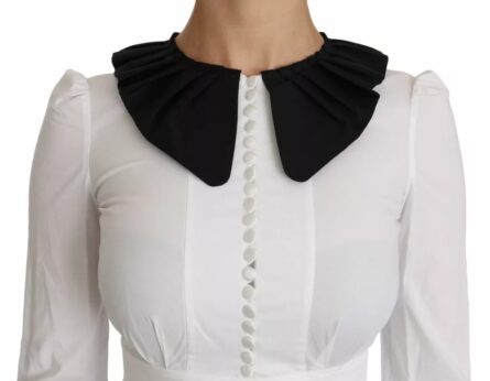 Black White Decorative Buttons Tops Shirt Blouse - Image 7