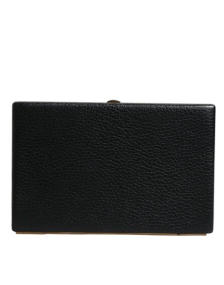 Black Leather Gold Frame Clutch Evening Party Purse Bag - Image 4