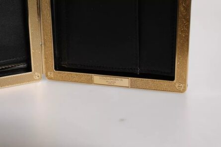 Black Leather Gold Frame Clutch Evening Party Purse Bag - Image 7