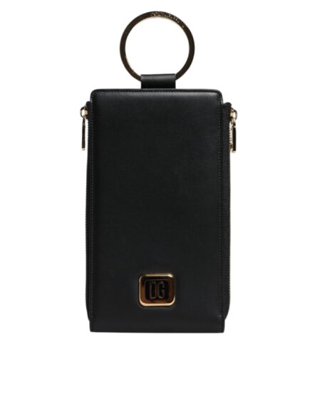 Black Leather Logo Plaque Neck Strap Card Coin Wallet - Image 2