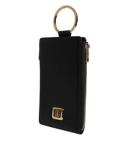 Black Leather Logo Plaque Neck Strap Card Coin Wallet - Image 3