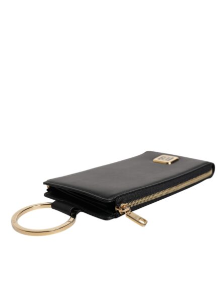 Black Leather Logo Plaque Neck Strap Card Coin Wallet - Image 5