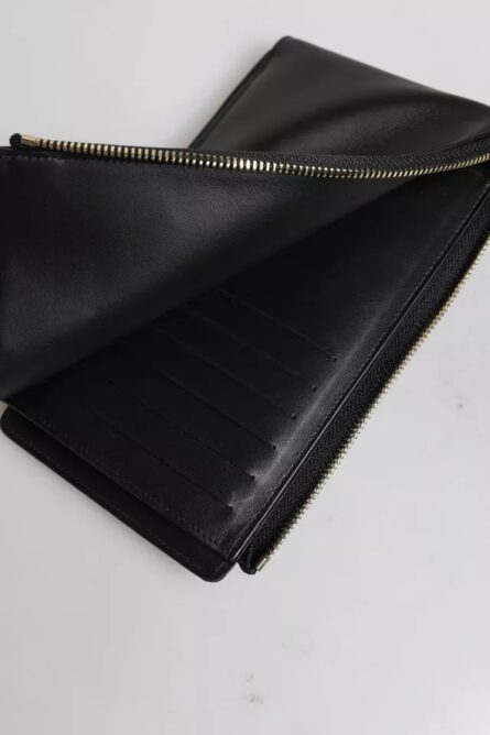 Black Leather Logo Plaque Neck Strap Card Coin Wallet - Image 7