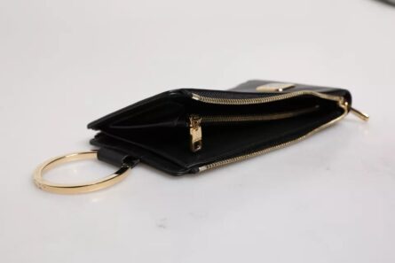Black Leather Logo Plaque Neck Strap Card Coin Wallet - Image 8