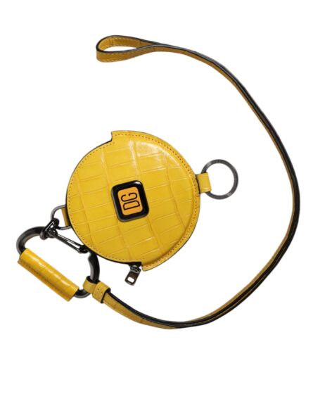 Yellow Round Leather DG Logo Coin Purse Lanyard Wallet - Image 4