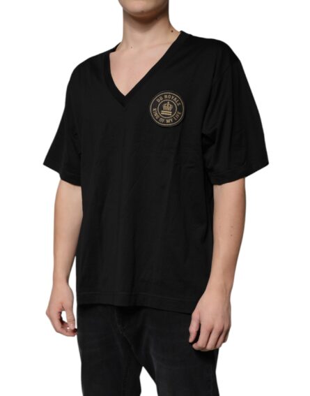 Black Cotton Logo Vneck Short Sleeve T-shirt - Image 3