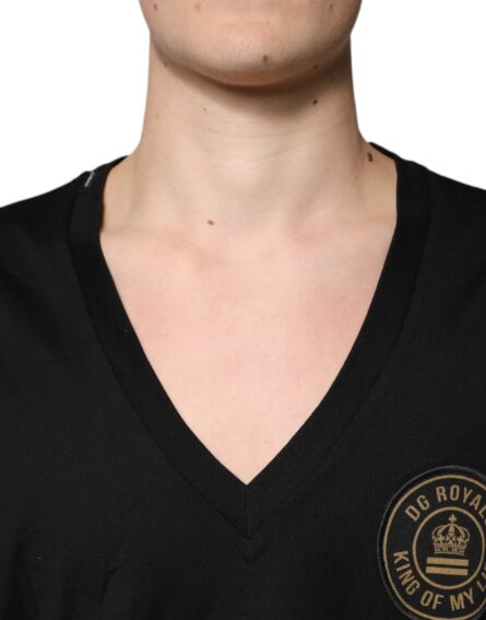 Black Cotton Logo Vneck Short Sleeve T-shirt - Image 5