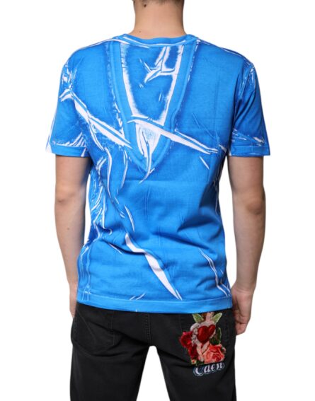 Blue Cotton V-neck Short Sleeves T-shirt - Image 4