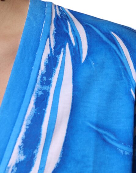 Blue Cotton V-neck Short Sleeves T-shirt - Image 6