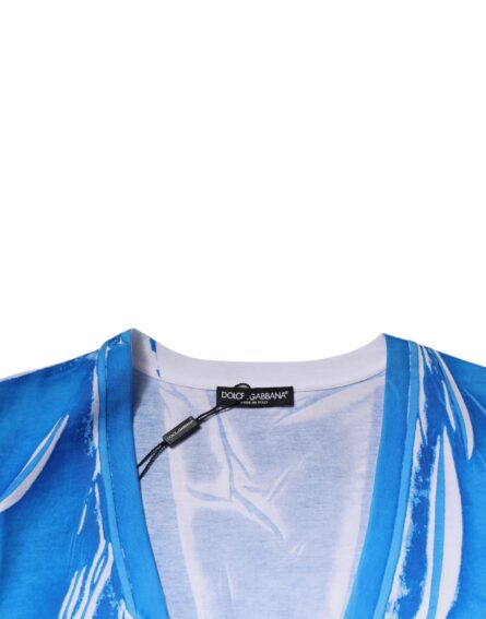 Blue Cotton V-neck Short Sleeves T-shirt - Image 7