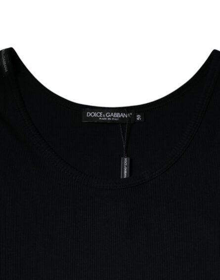 Black Cotton Sleeveless Round Neck Tank T-shirt - Image 5