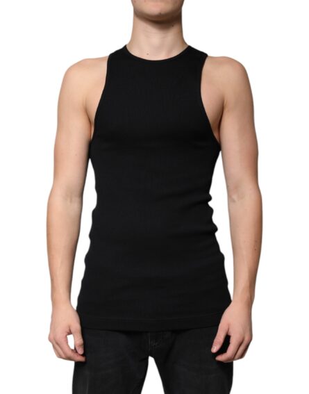 Black Cotton Sleeveless Round Neck Tank T-shirt - Image 2