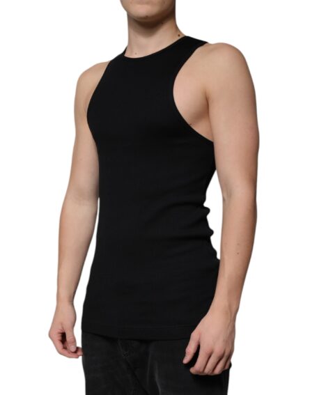 Black Cotton Sleeveless Round Neck Tank T-shirt - Image 3