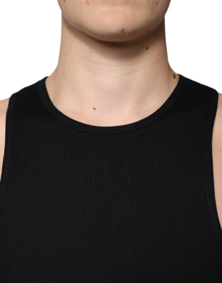 Black Cotton Sleeveless Round Neck Tank T-shirt - Image 5
