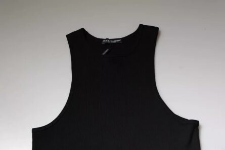 Black Cotton Sleeveless Round Neck Tank T-shirt - Image 6