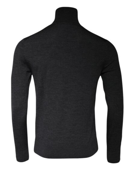 Gray Wool Knit Turtleneck Pullover Sweater - Image 4