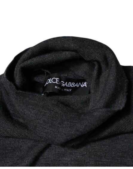 Gray Wool Knit Turtleneck Pullover Sweater - Image 5