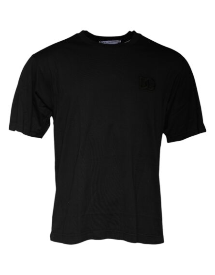 Black Cotton Crew Neck Short Sleeves T-shirt - Image 2