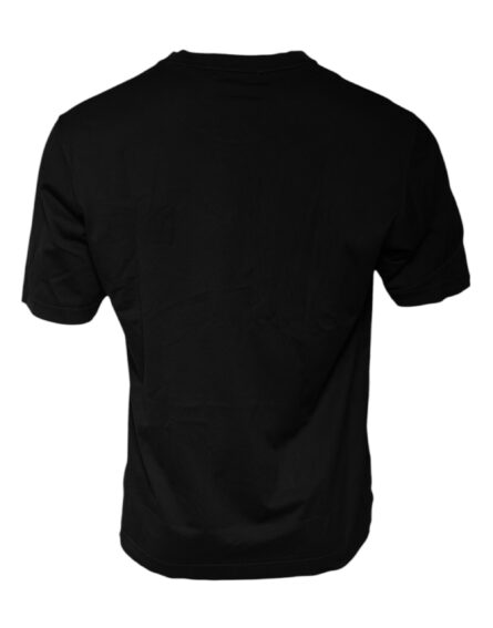 Black Cotton Crew Neck Short Sleeves T-shirt - Image 3