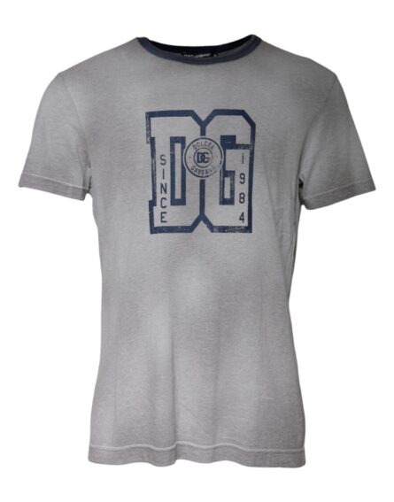 Gray Logo Print Cotton Crew Neck T-shirt - Image 2