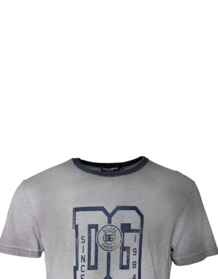 Gray Logo Print Cotton Crew Neck T-shirt - Image 3