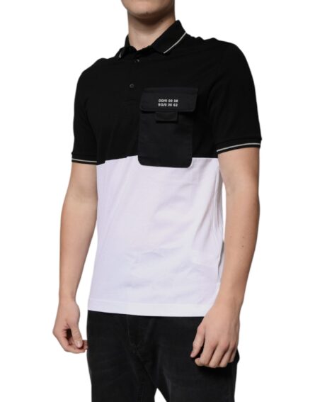 Black White Cotton Short Sleeves Polo T-shirt - Image 3