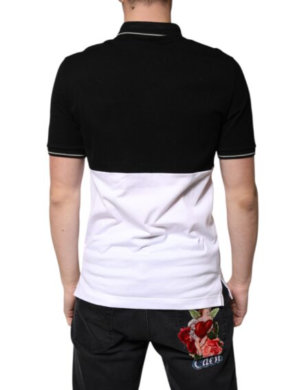 Black White Cotton Short Sleeves Polo T-shirt - Image 4