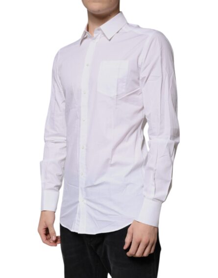 White Cotton Long Sleeves GOLD Dress Shirt - Image 3