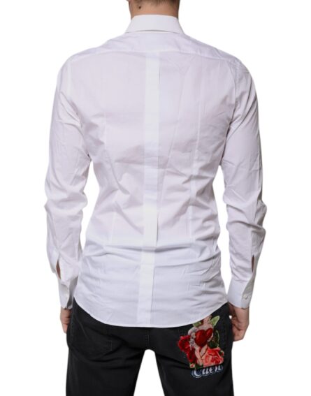 White Cotton Long Sleeves GOLD Dress Shirt - Image 4