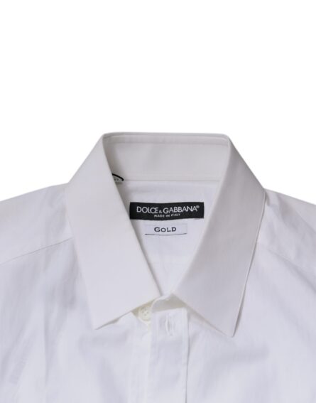White Cotton Long Sleeves GOLD Dress Shirt - Image 7