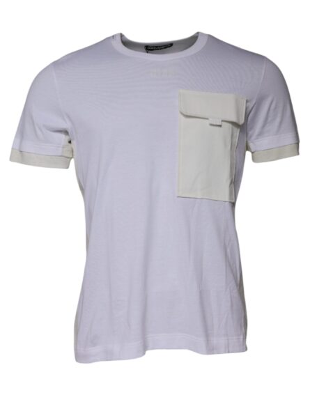 White Cotton Crew Neck Short Sleeves T-shirt - Image 2