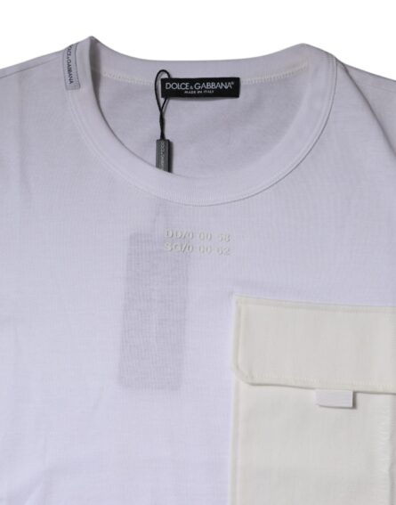 White Cotton Crew Neck Short Sleeves T-shirt - Image 5
